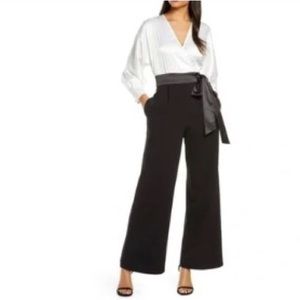 Eliza J Long Sleeve Satin Bodice Jumpsuit